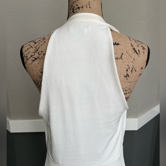 Bebe Asymmetrical Halter Neck Slinky Dress - Egret / M - Picture 7 of 16